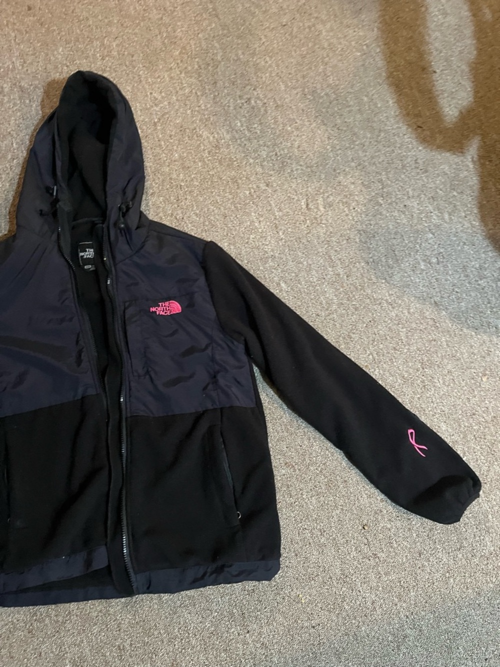 The North Face' Black Hooded Jacket with Pink Logo. Denali